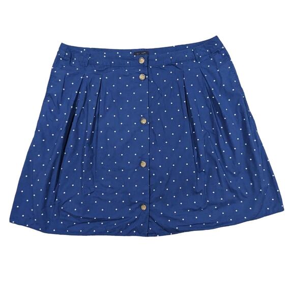 Lands'‎ End Lined Skirt Women Size 22W Blue Polka Dot Button-Up Closure Pleated - Picture 1 of 10